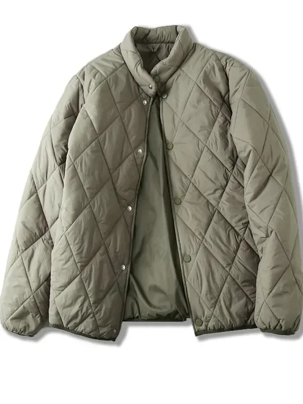 

Classic Diamond Pattern! Windproof Waterproof! Lightweight Men's Cotton Jaet Warm Stand Collar Trendy Pure Color Winter Coat