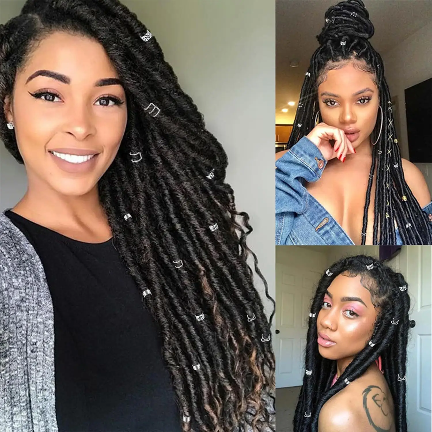 24 pz/borsa Minimalista In Metallo Croce a forma di U Clip-on Orecchini Dreadlock Anelli Per Capelli e Accessori Gioielli FAI DA TE