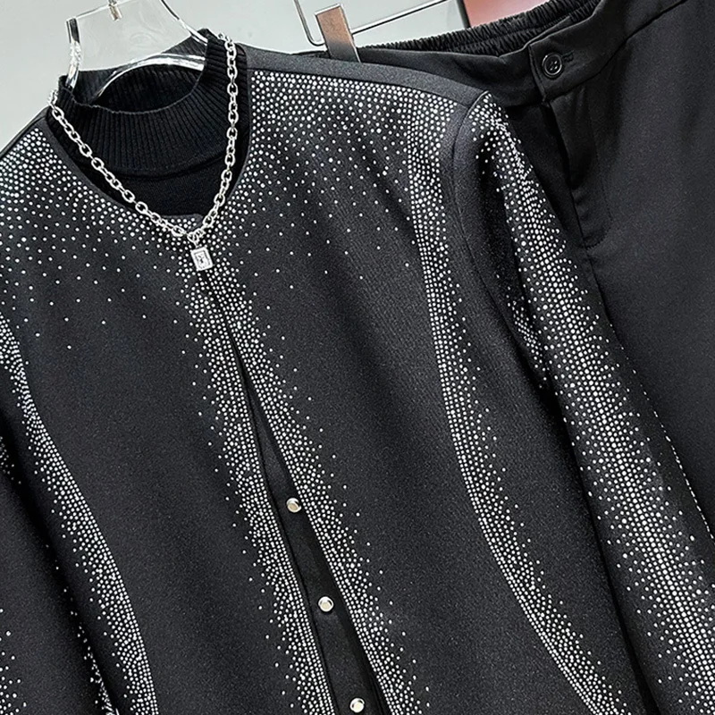 PFHQ 2024 Autumn New Diamond Design Two Piece Korean Fashion Casual Jacket Set 2024 Luxury Male Sets Round Neck 21Z5740