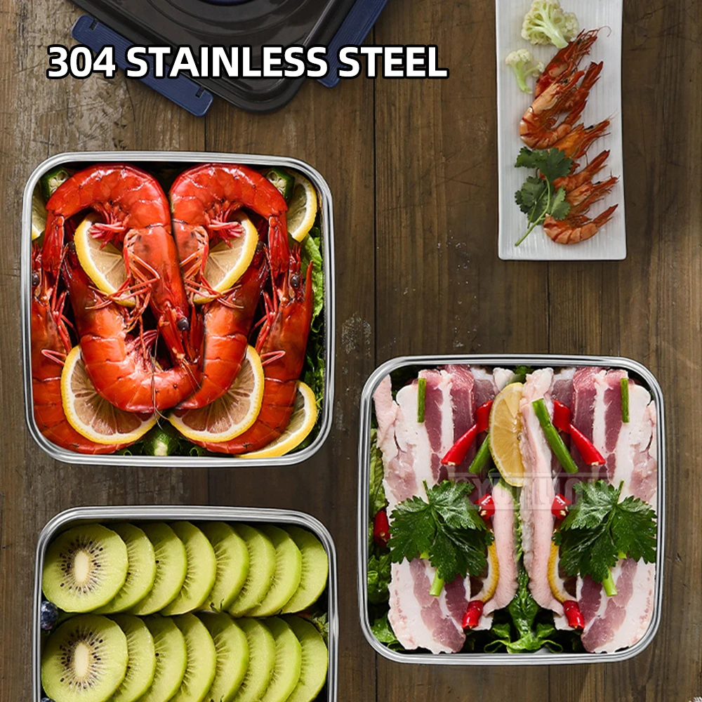 304 Stainless Steel Fresh-keeping Box Household Large Capacity Refrigerator Storage Box Food Container