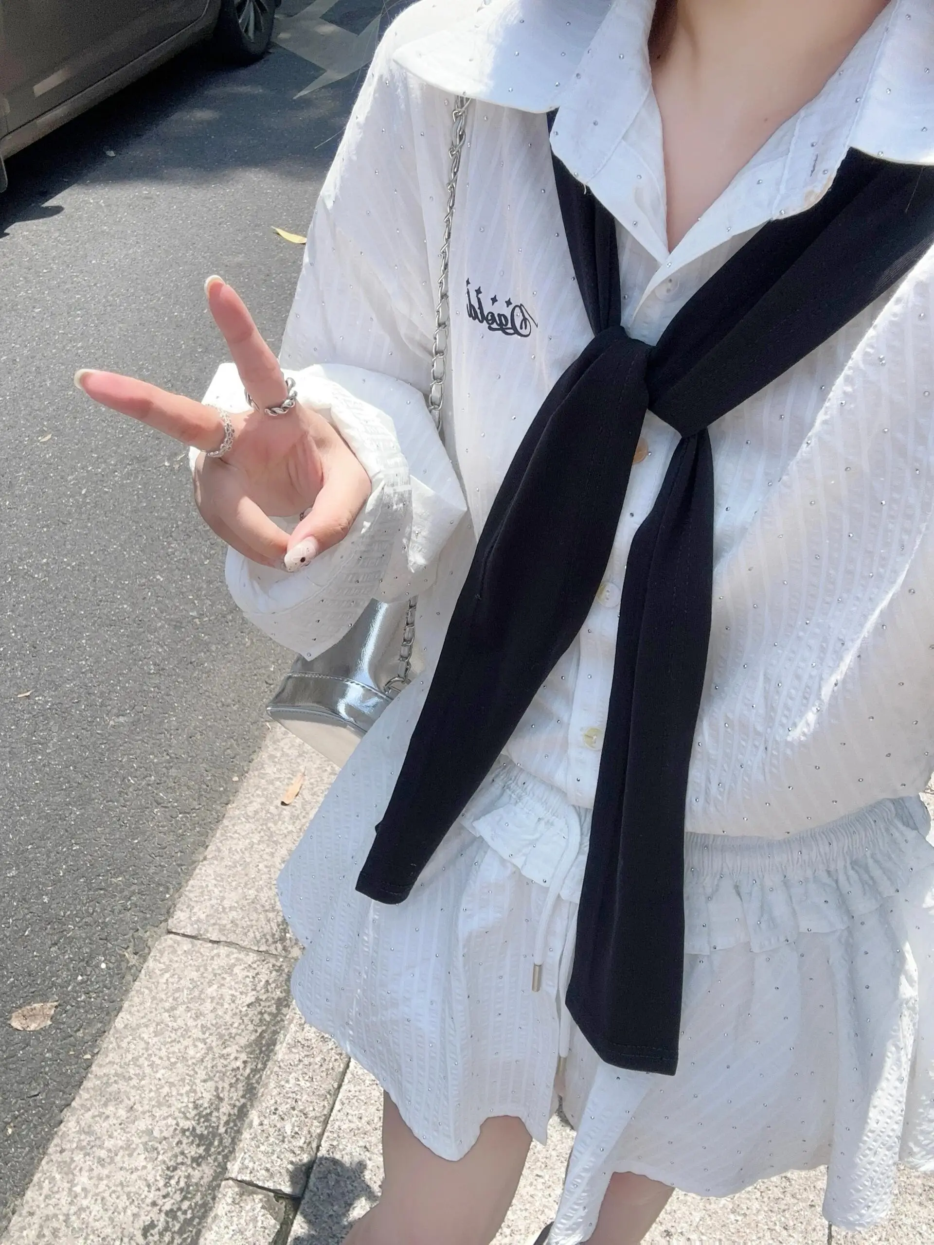 

Fashionable Preppy Style Shirt And Short Skirt Set Spring Summer New Arrival Women's Two Piece Suit High Waist Pure Color