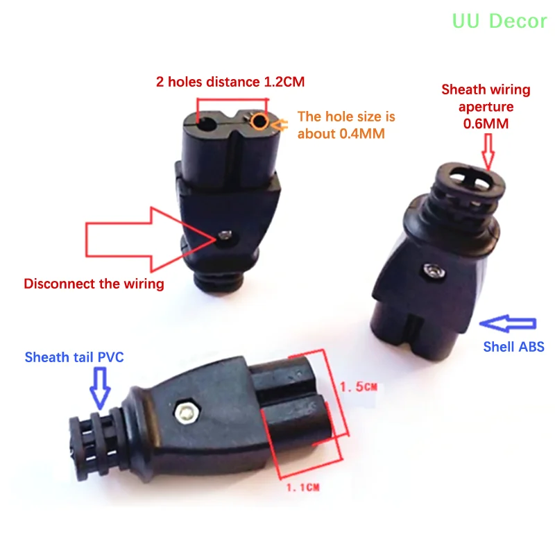 C8 toma de corriente macho y hembra, toma de corriente eléctrica integrada de 35mm x 15mm, CA de 2.5A, 250v, enchufe en forma de 8