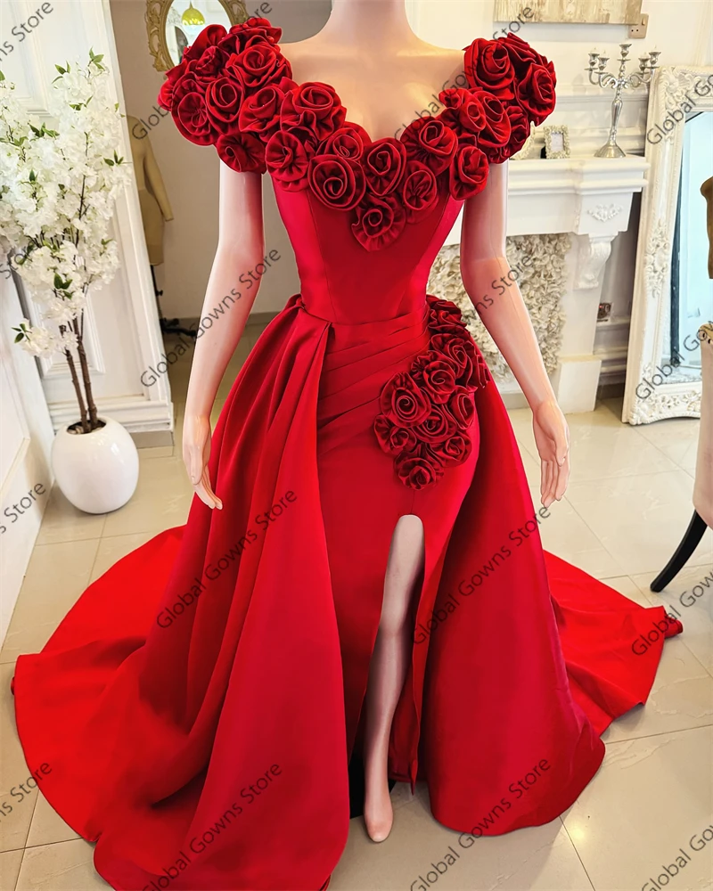 레드 이브닝 가운 2025 페르시 크리스탈 아플리케 생일 파티 드레스 프릴 스팽글 긴 댄스 파티 드레스 맞춤형