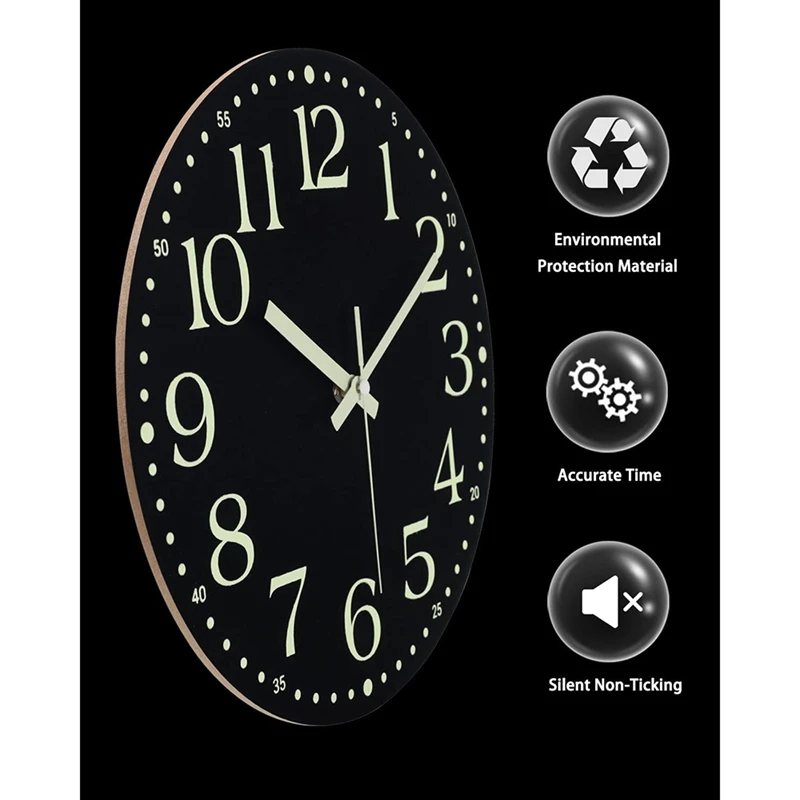 Luminous Wall Cloc,12 Inch Silent Non-Ticking Battery Operated Clock, Lighted Wall Clock Decoration For Bedroom