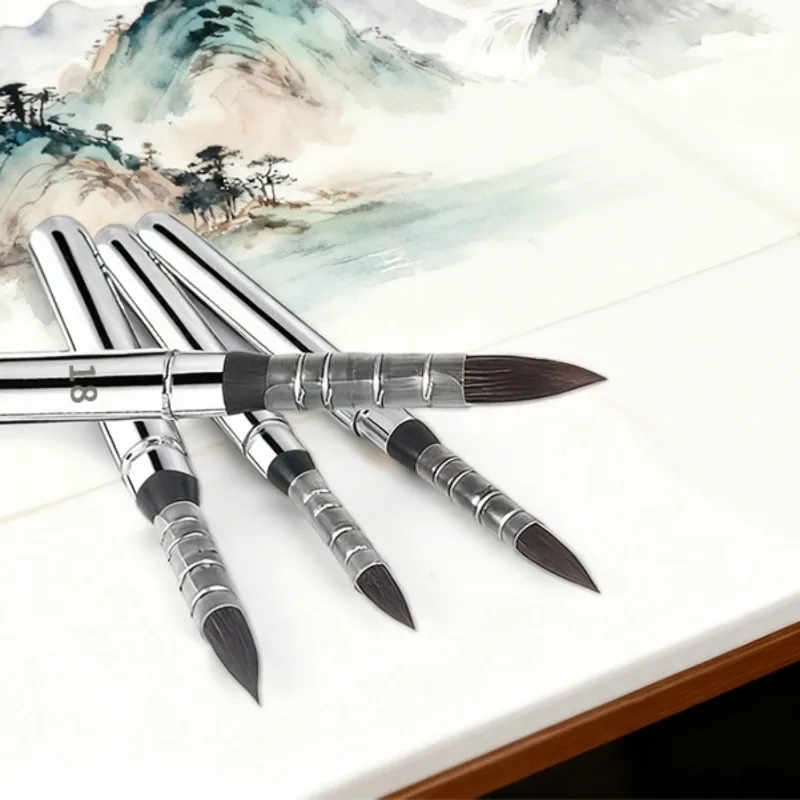 4Pcs Set Travel Mop Watercolor Brush Squirrel Hair Simulation Metal Handle Detachable Round Tip Artist Painting Supplies