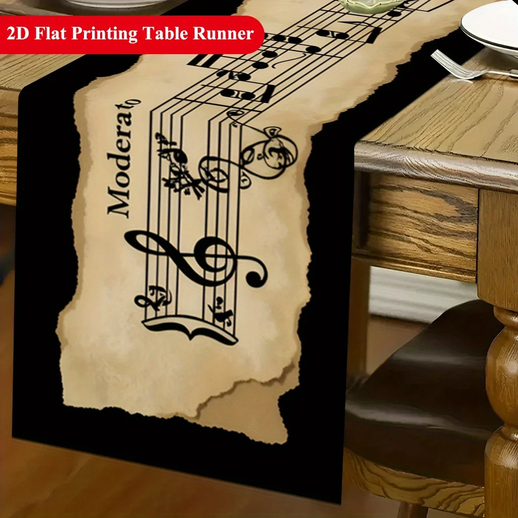Musical Notes Table Runner - 1PC 2D Flat Print Retro Melodic Rhythm Pattern Cover for Dining Table TV Stand Decor