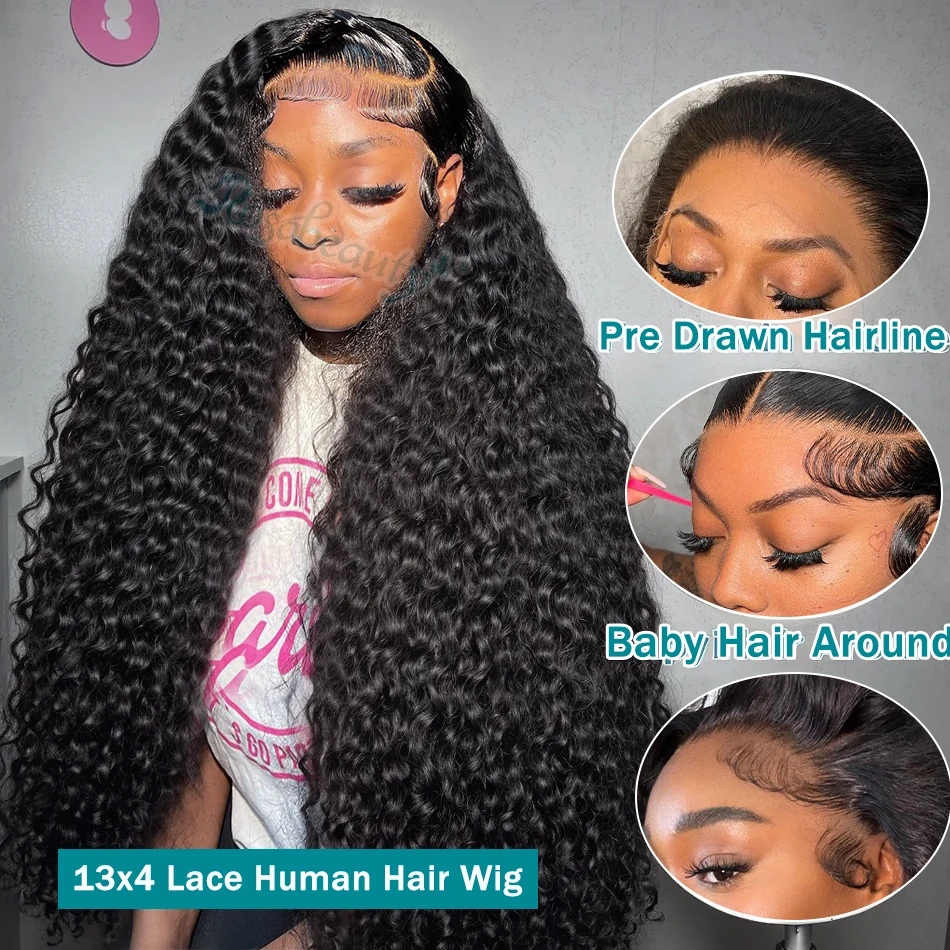 Rosabeauty 200 Density HD 13X6 360 Full Transparent Deep Water Wave Curly Lace Frontal Wigs 30 40 Inch 13X4 Front Human Hair Wig