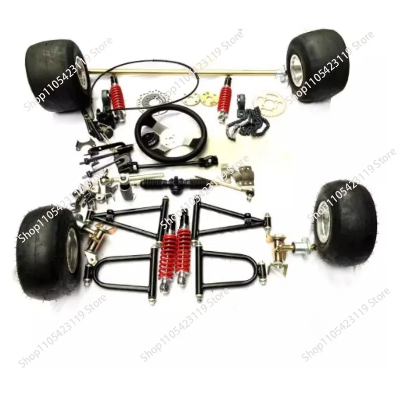 homemade four-wheeler front and rear suspension with color steering wheel, steering 1 meter rear axle full set of accessories