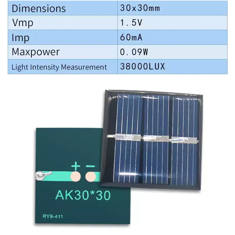 Solar panel drip glue board 30X30 1.5V 60MA polycrystalline silicon module outdoor charging DC moto