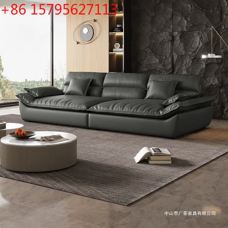 

Modern simple small apartment light luxury cat scratching leather straight row sailing boat leather art sofa combination