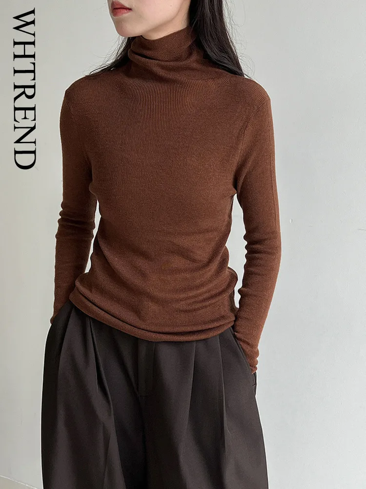 

WHTREND Multi-color High-neck Knitted Base Shirt For Women Autumn Winter New Slim Fit Casual Versatile Top WH1924