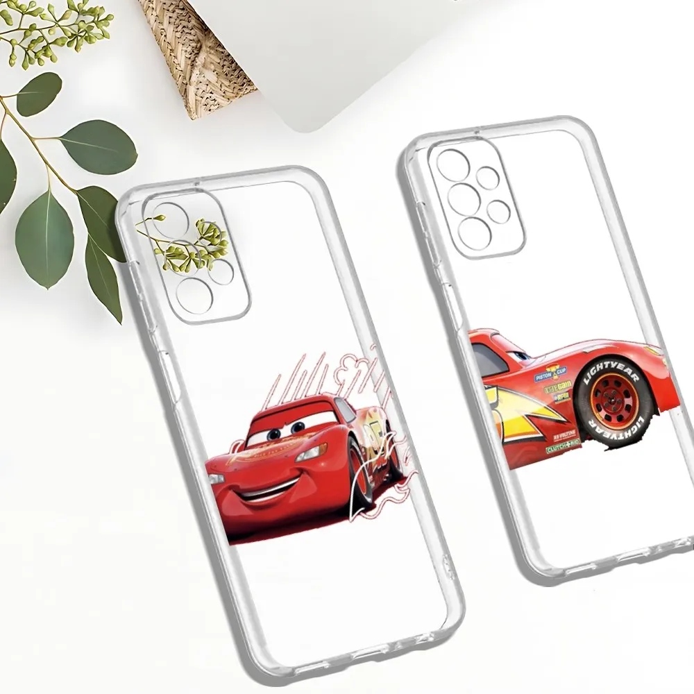 Cars L-Lightning M-McQueen Phone Case For Samsung Galaxy A52 A12 A51 S21 Edge S22ULTRA S23 S20LITE Plus Ultra Transparent Cover