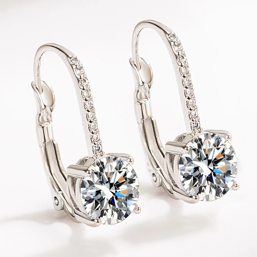 Geometrische Vier-Krallen-Zirkon-Ohrringe aus 925er-Sterlingsilber für Damen, Hochzeit, Party, modischer Charme, edler Schmuck
