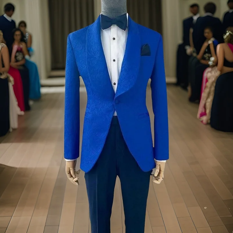 

Jacquard Wedding Suits for Men Slim Fit Floral Groom Tuxedo Custom 2 Pcs Male Fashion Costume (Jacket + Pants ) 2024