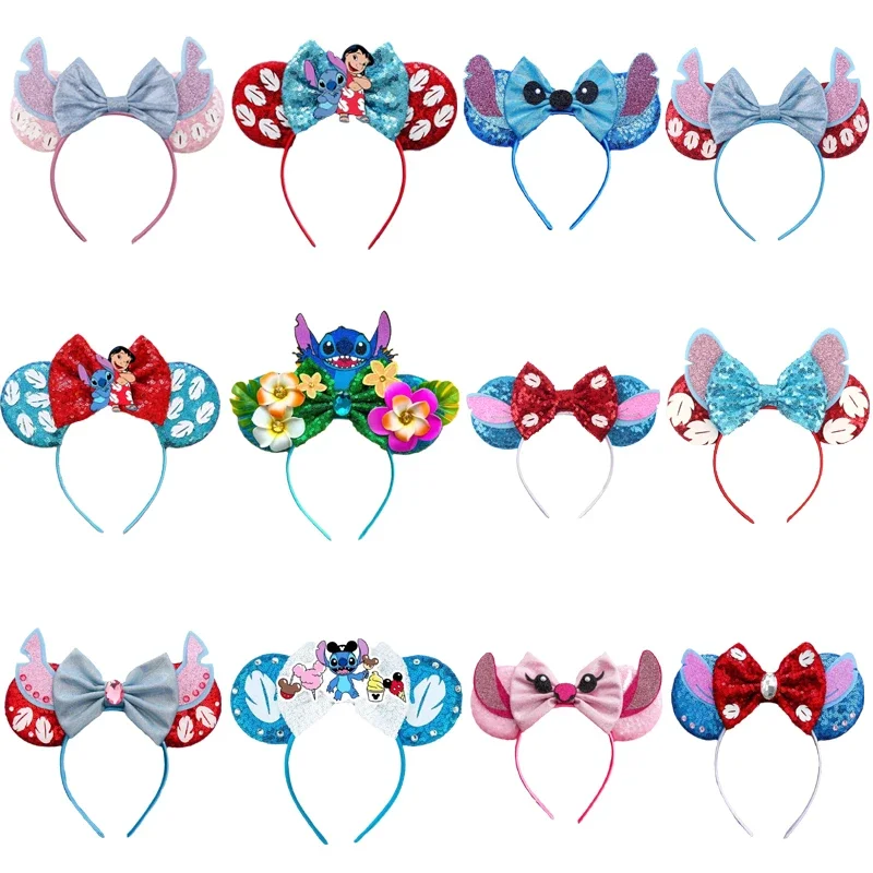 Disney Cute Lilo & Stitch Ears Hairband For Women Festival Sequins Christmas Halloween Kids Girls Festival Hair Accessories Gift