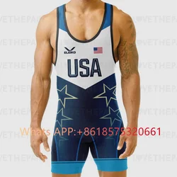 ELEIKO Men's Wrestling Singlets Suit Bodysuit Professional Coverall Training Competition Freestyle GYM Wrestling Skinsuit