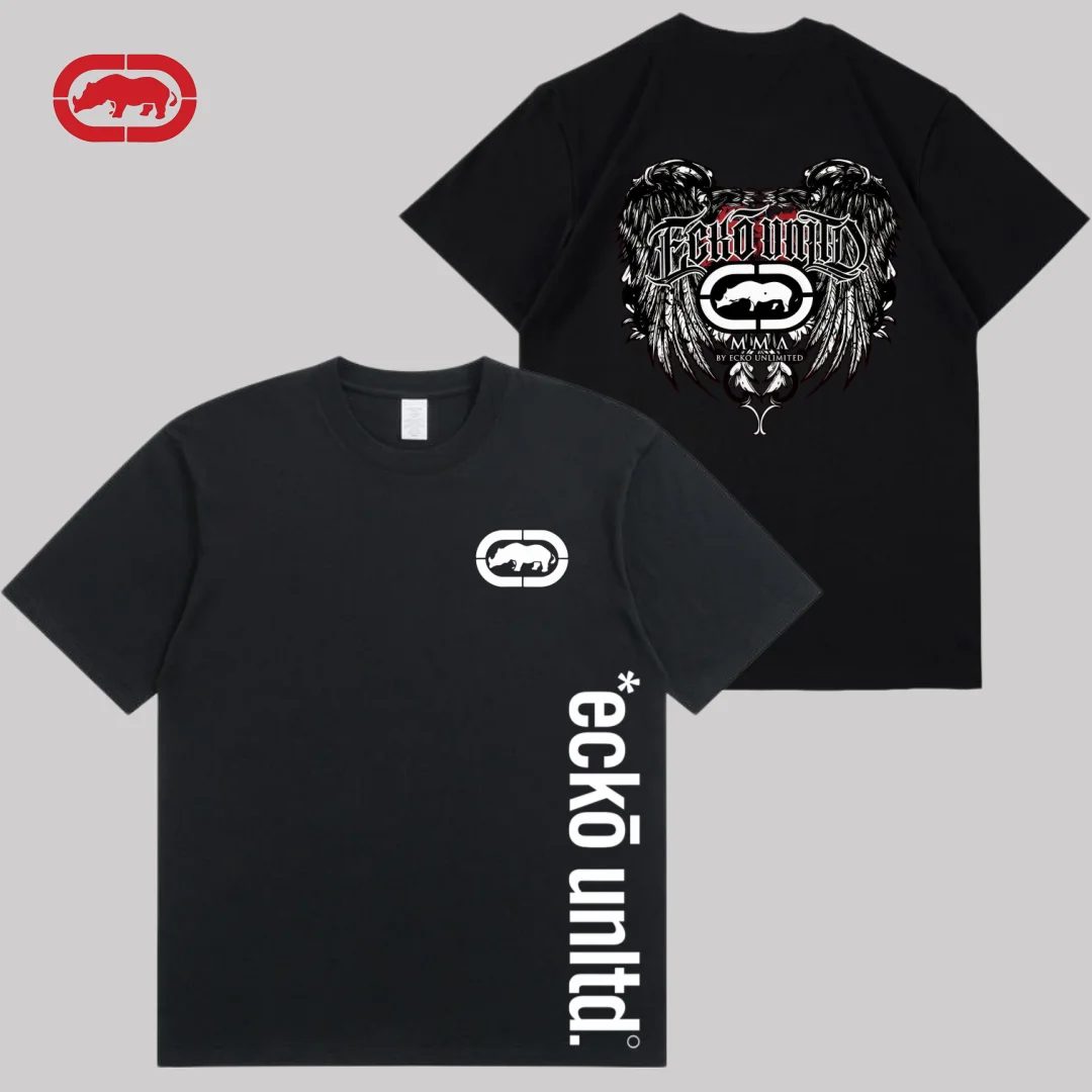 ECKO 2026 American Trendy New Red Rhino Pattern T-shirt, Men's and Women's Street Fashion Pure Cotton Hip Hop Rap Style Pure Cot