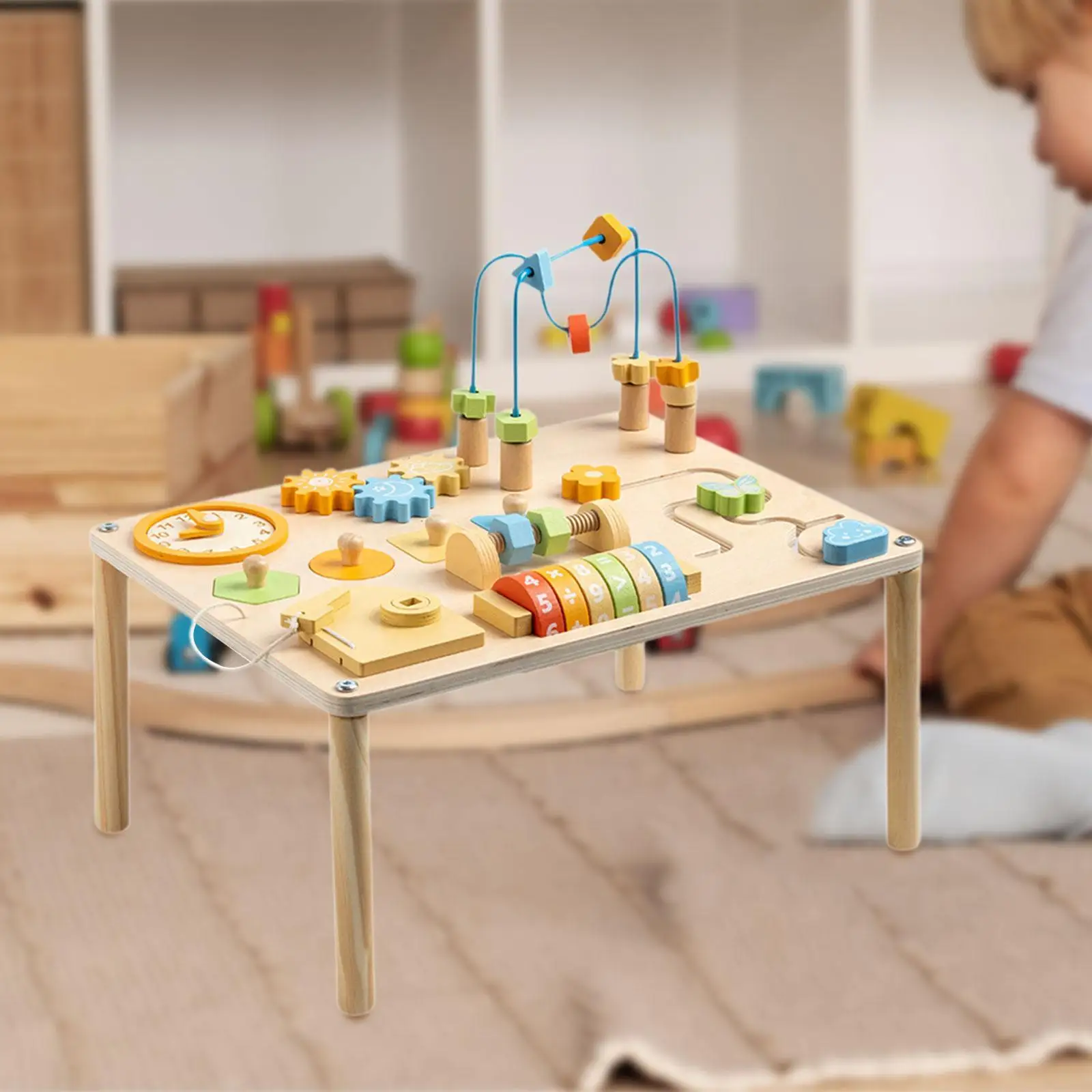 

Baby Activity Table Desk Play Table Early Learning Recognition with Bead Maze Shape Matching Sensory Toy for Kids Baby Infant