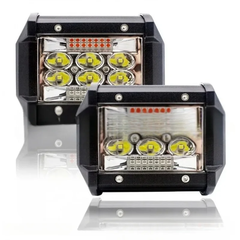 For Jeep Wranglers/Off-Road Cars 3-Inch Rectangular 60W LED Work Light, Front Bumper Spotlight with Red Daytime Running