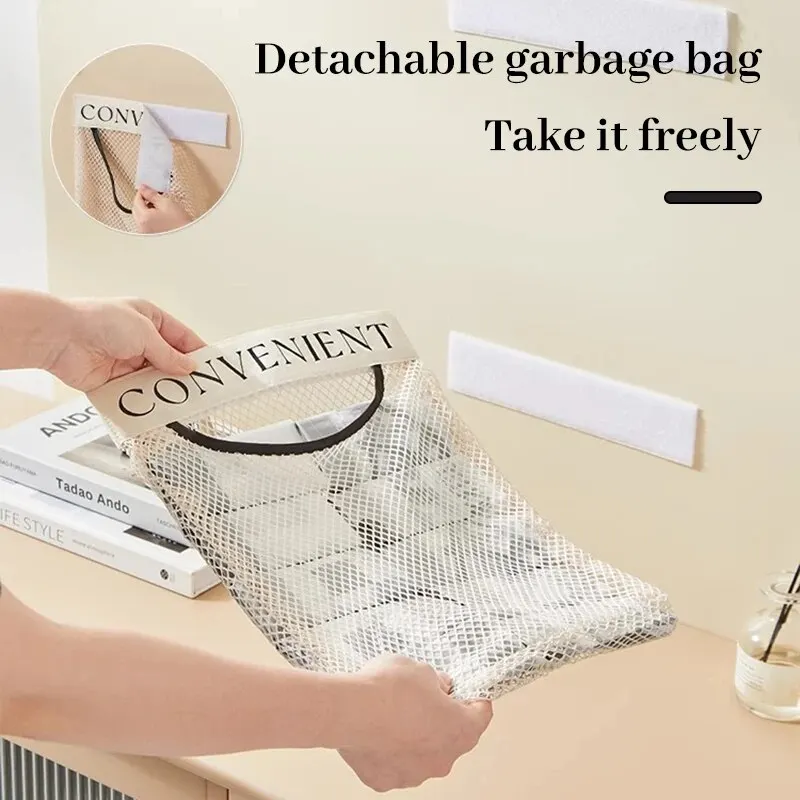 1pc Hanging Storage Mesh Bags Kitchen Garbage Bag Storage Tools Wall-mounted Large-capacity Storage Bag Packaging Plastic Bag