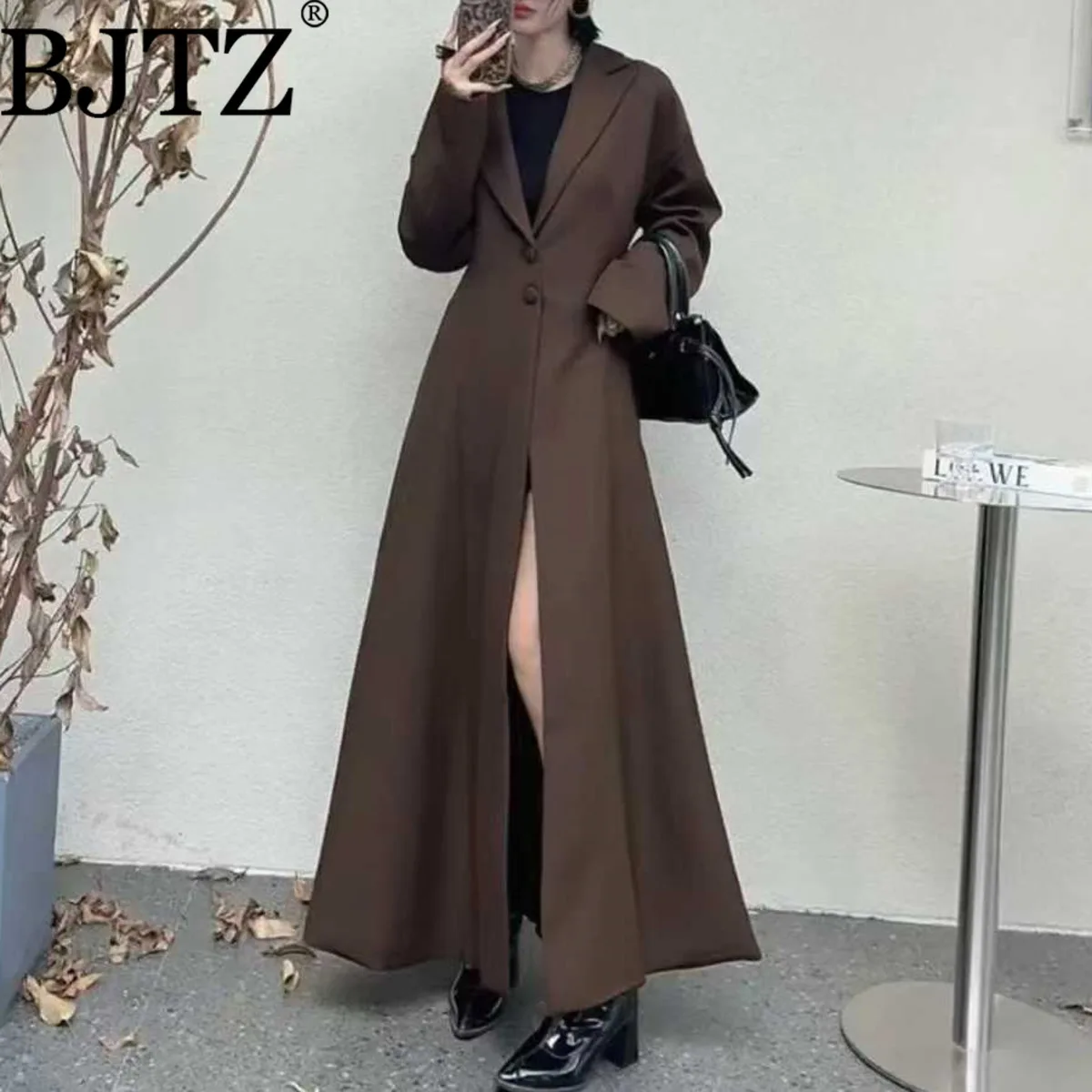 

BJTZ Temperament Mid-length Blazer Trench Jacket For Woman 2025 Spring Autumn New Solid Color Versatile Fashion Elegant Coat