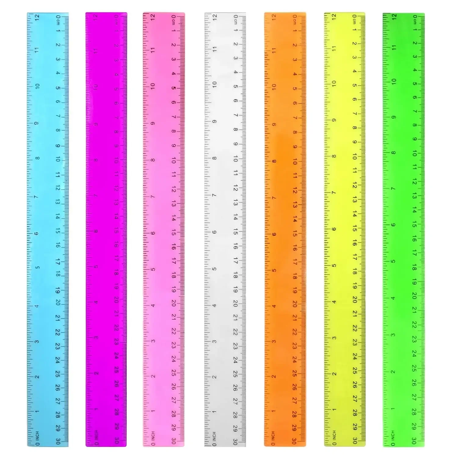 Kids Ruler 12 Inch 7-Pack! Color Transparent for School & Office Use with CM MM Inch Markings