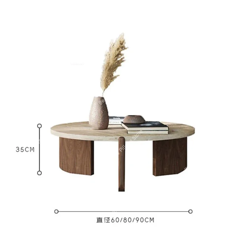 

Nordic Solid Wood Coffee Table for Café Furniture Side Table Travertine Creative Household Light Luxury Living Room Coffee Table