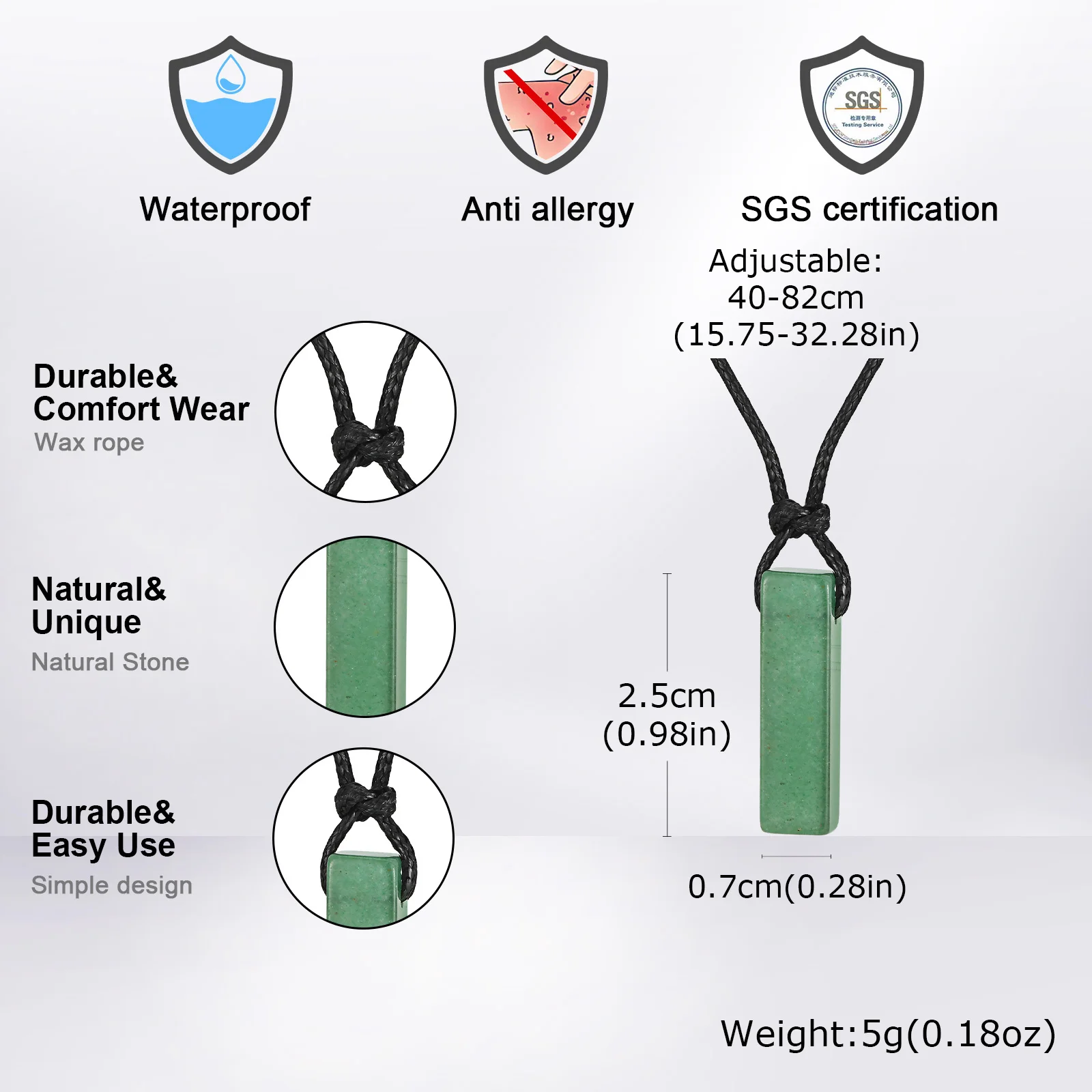 Green Healing Natural Stone Necklace for Men,Cylinder Pendant with Black Leather Long Wax Rope Collar,Sweater Chain Gift - Image 4