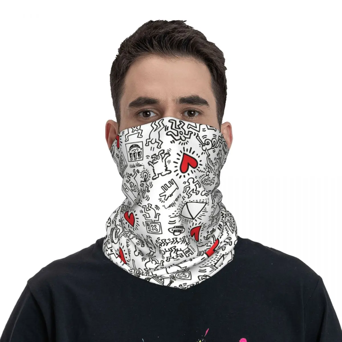 Bandana de baile Haring abstracta blanca con imán personalizado, calentador de cuello de invierno para hombres, bufanda envolvente a prueba de viento para la cara para senderismo, diadema de polaina