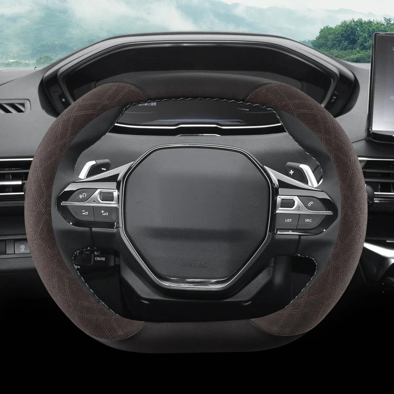Car Steering Wheel Cover Wrap for Peugeot 508 4008 5008 408 308 2008 e2008 Small Double D Type Suede
