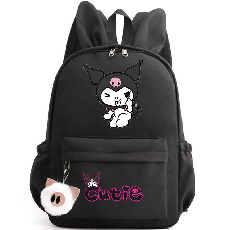 Kuromi-Sac à dos avec oreilles de lapin pour fille et garçon, sac à dos étudiant, sac d'école décontracté pour femme, sac de voyage pour adolescent