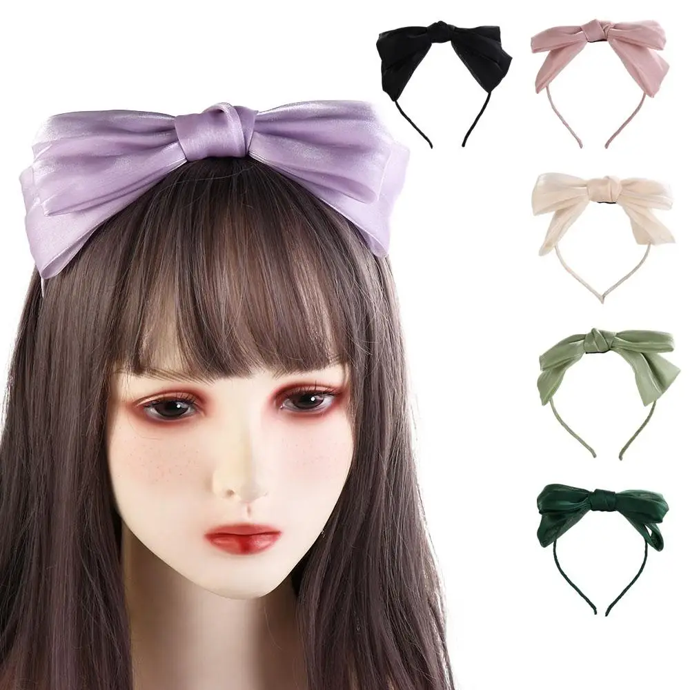

Girls Elegant Headwear Hair Accessories Mesh Barrette Korean Style Hairband Bow Hair Hoop Bright Silk Hairband Women Headband
