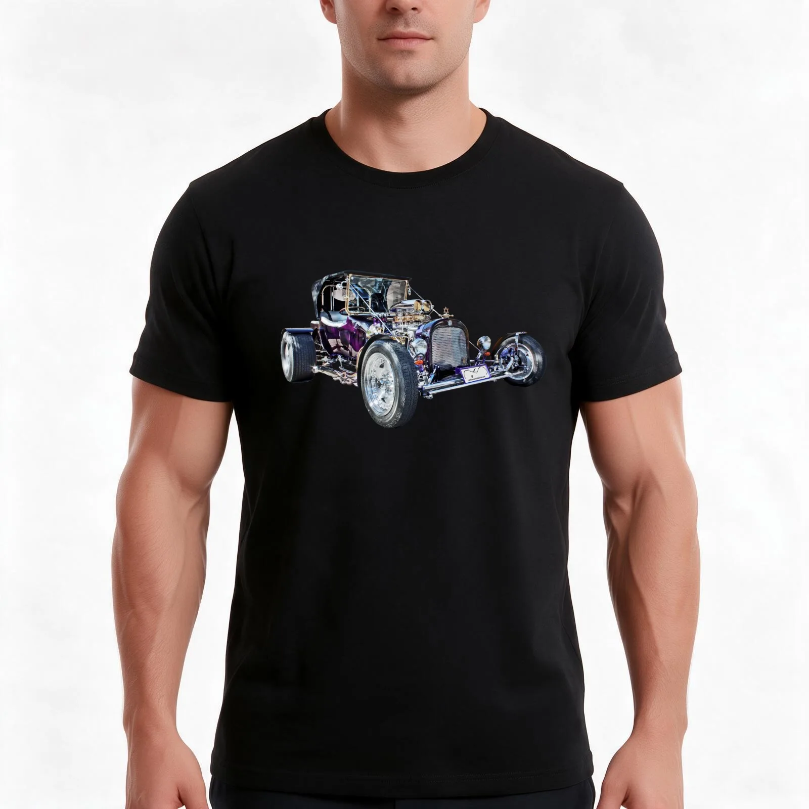 Purple T Bucket Hot Rod T-Shirt, Summer Casual Cotton Tee, Oversized Streetwear Tops, Vintage Graphic Print, Unisex Men Women