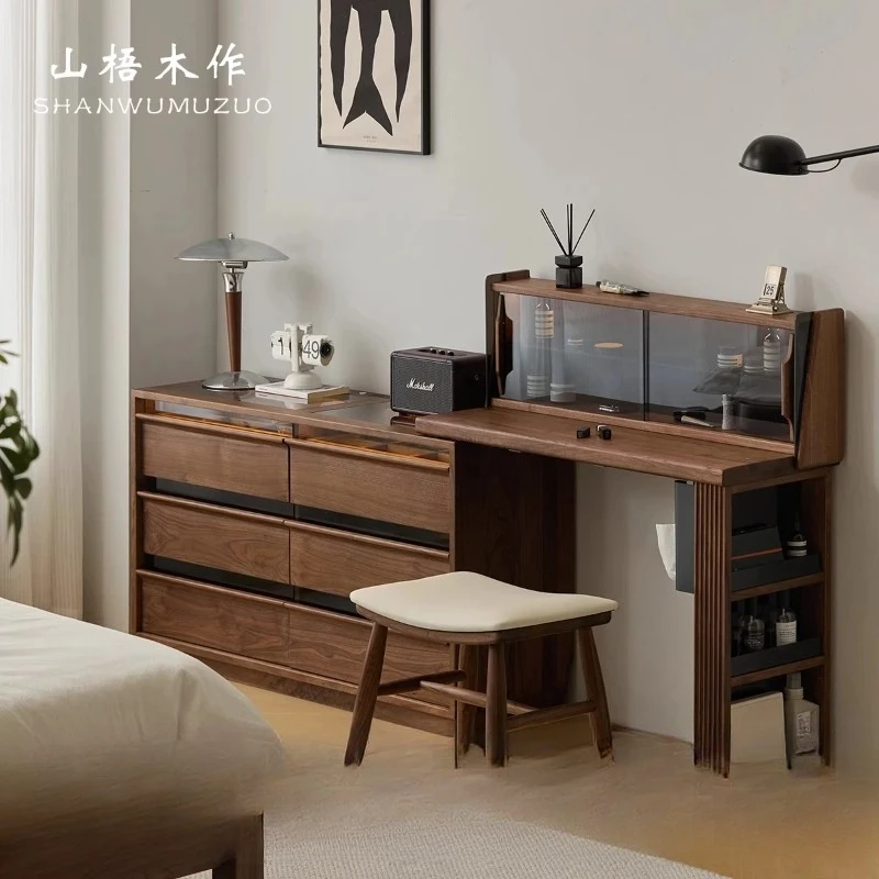 

LH solid wood dresser chest integrated cosmetic table dresser black walnut removable