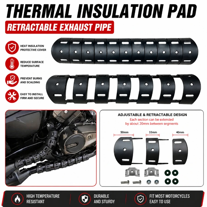 Verstellbarer Motorrad-Auspuff-Hitzeschutz, Schwarzer Schalldämpferschutz, Universelles 4-12-teiliges Design