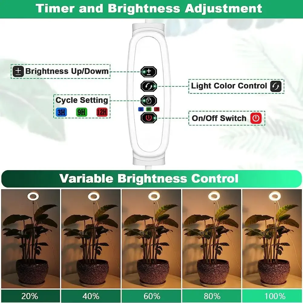 72 LEDs Full Spectrum Plant Light 5 Adjustable Brightness 3/9/12H On/Off Timer Plant Growth Lamp For Promoting Plant Growth