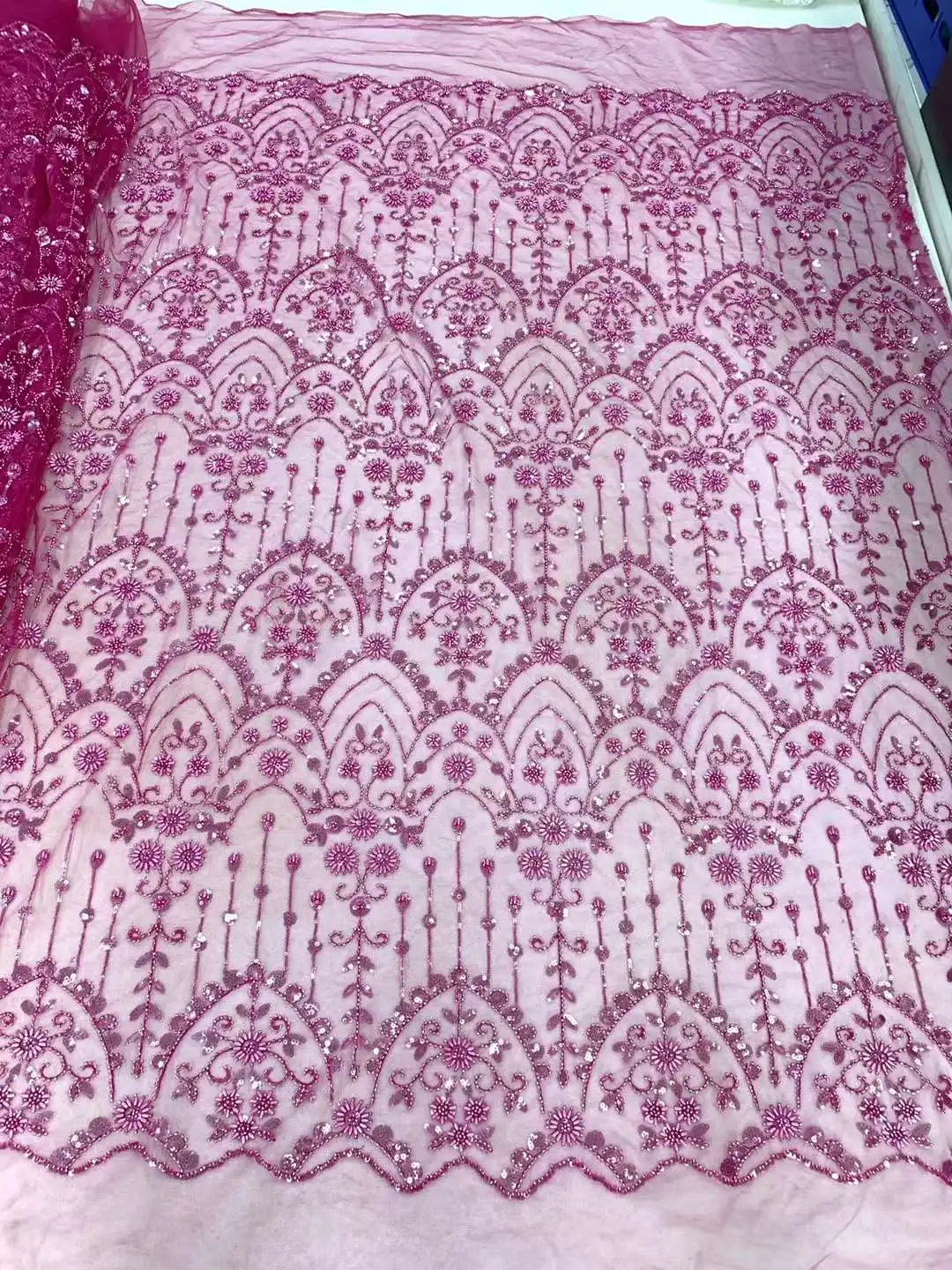 Brangdy 2024 Luxury Handmade Beaded French Lace Fabric Sequin Embroidery Tulle Fabric for Women dress