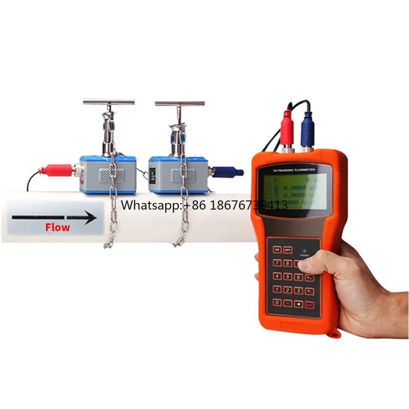 Micro Liquid Measuring Flow MeterRS232 DN50 Portable Clamp on Handheld Battery Operated UltrasonicFuel Flow Meter