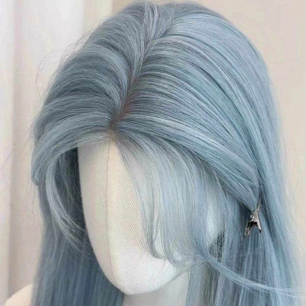 الاصطناعية الأزرق الدانتيل المرأة شعر مستعار رقيق لوليتا شعر مستعار تأثيري مقاومة للحرارة الجزء الأوسط للحزب اليومي