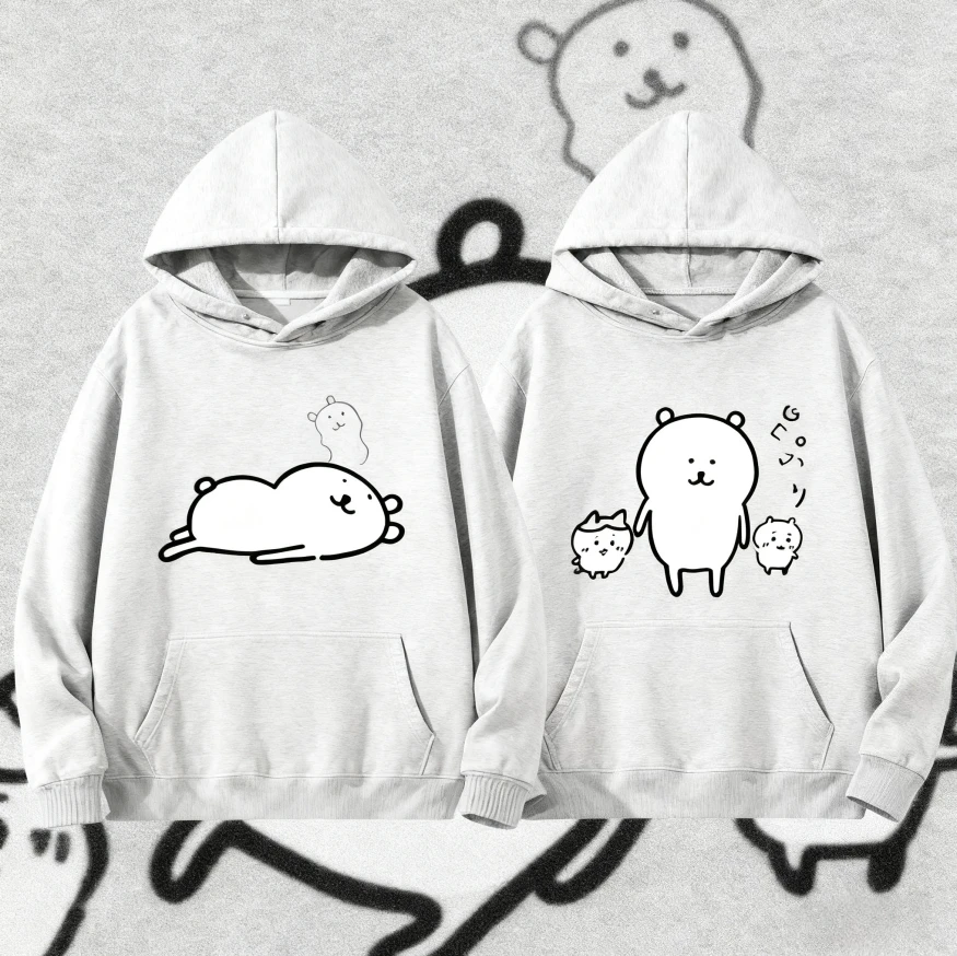 

New Roast Little White Bear Anime Cartoon Men's Hooded Shirt Autumn and Winter Long-sleeved Loose Children's Pullover Shirt