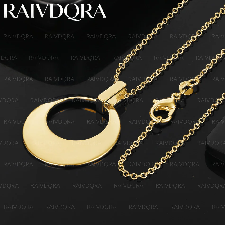 18K Gold Plated Round Pendant Necklace For Women Men Charm Trend Birthday Gifts Fashion Party