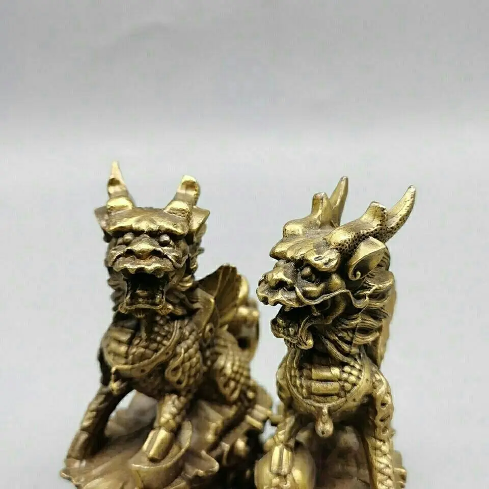 Copper A pair of lucky kylin Statue Office Home Decor Gift for Desk Ornament