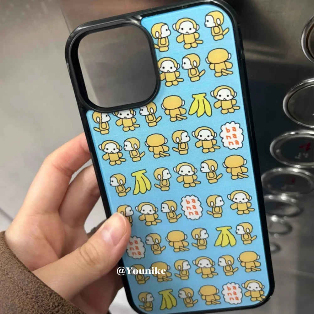 Funda de Teléfono con Estampado de Mono y Plátano, Estilo Coreano Kawaii, para iPhone 17 16 15 14 13 12 11 Pro XR XS X Max 7 8 Plus Y2K