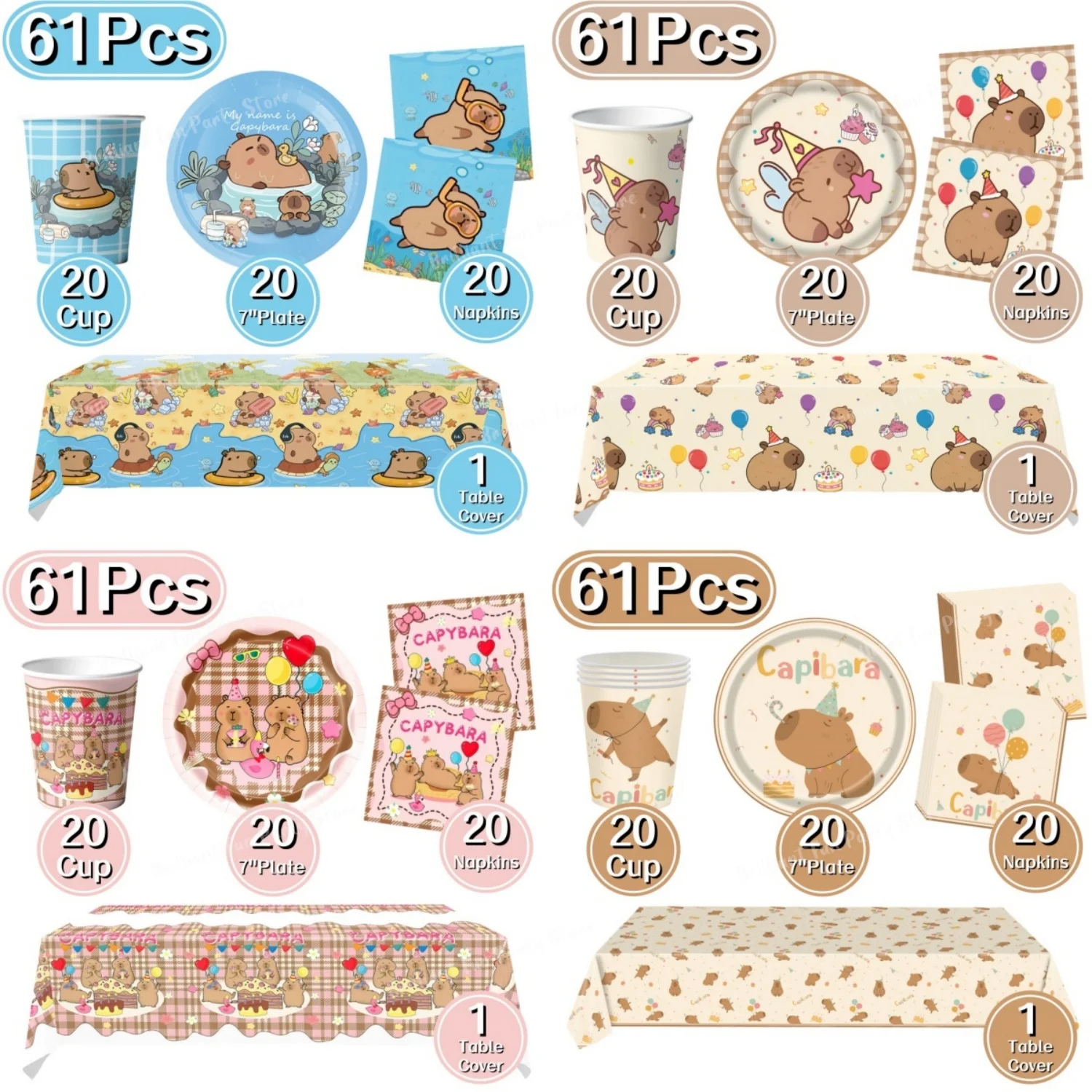 カピバラをテーマにした使い捨て食器セット（紙皿、ナプキン、カ - Table Cloth Disposable のレビューと価格