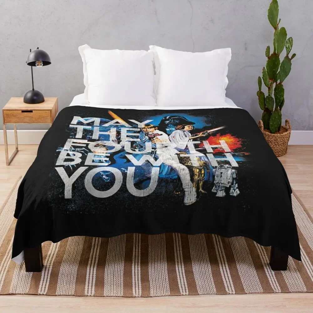 May The Fourth Be With You Vintage Movie Poster Throw Blanket Personalized Gift Luxury Blankets