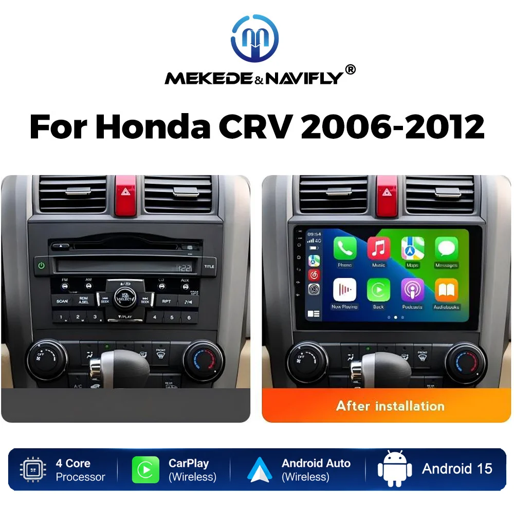 Android 15 IPS Touch Screen Car Radio For Honda CRV CR - V 3 RE 2006 - 2012 Wireless Carplay Multimedia Player GPS Autoradio BT