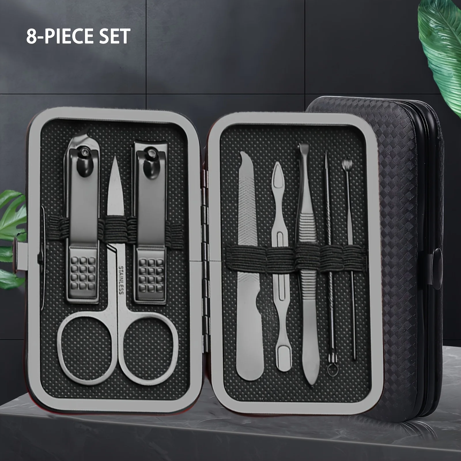 Conjunto de 8 Peças de Ferramentas para Unhas: Cortadores de Unha, Cortadores Diagonais, Ferramentas de Pedicure, Limpador de Ouvido e Ferramentas Mágicas para Remoção de Pele Morta, com Estojo