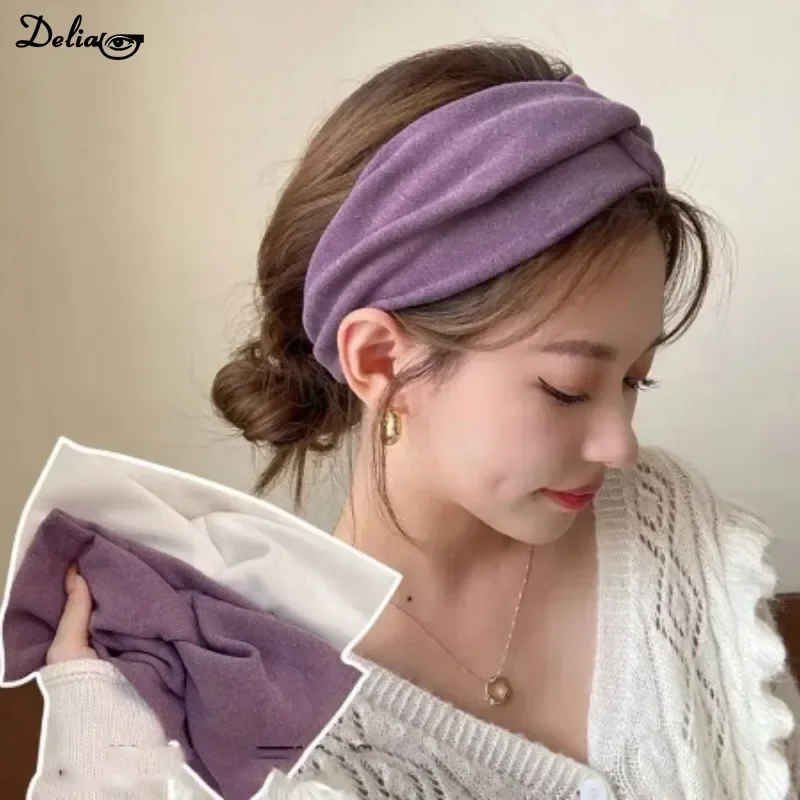 Korea Style Autumn Winter Wide Hairbands Solid Color Cross Headband for Women Girls New Fashion Lady Elastic Yoga Turban Bandage