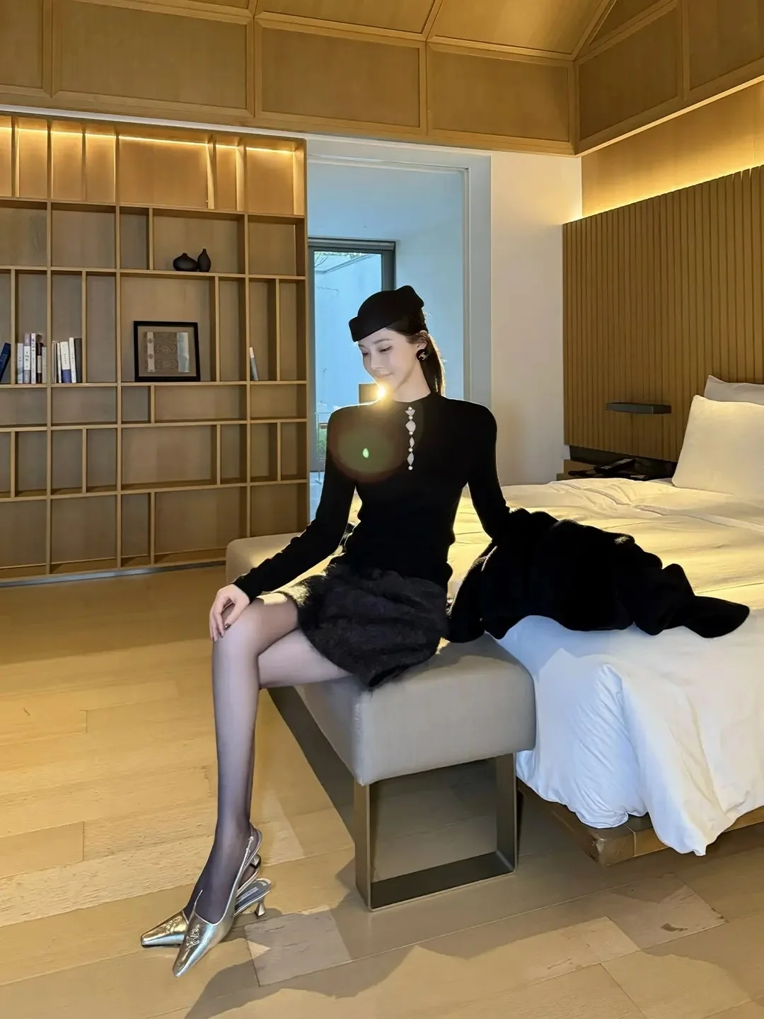 

Aline Slim Fit Knitted Wool Blend Base irt Women's ential Hollow out High Collar mid Length Knitwear for Young Girls