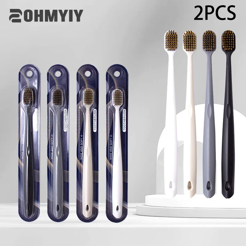 Escova de dentes larga para casal, escova de fibra macia, Eco Friendly, portátil, higiene oral, 2pcs